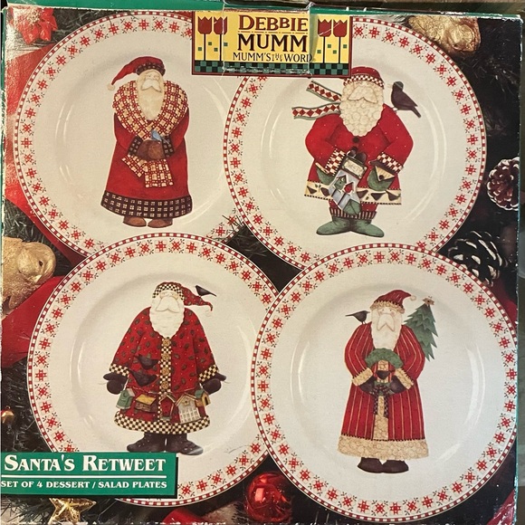 Debbie Mumm Other - Debbie Mumm Santa Retweet 4 salad or desert plates. Vintage. With box.